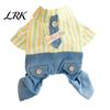 Одежда для активных собак Полосатая рубашка Комбинезон, Четырехлапый Dog Clothes, Джинсовые штаны Уличная защитная одежда Комплект, Стильный комбинезон