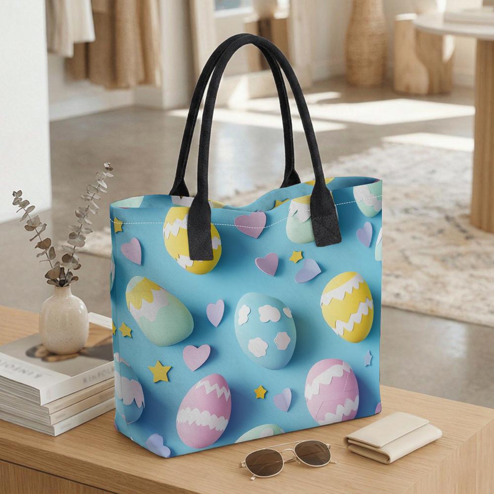 Cute Easter Egg Pattern Tote Bag Casual Large Capacity Daily Use Handbag
