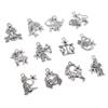 4x12PCs Antique 12 Zodiac Charms Pendant Jewelry Making Craft Antique silver