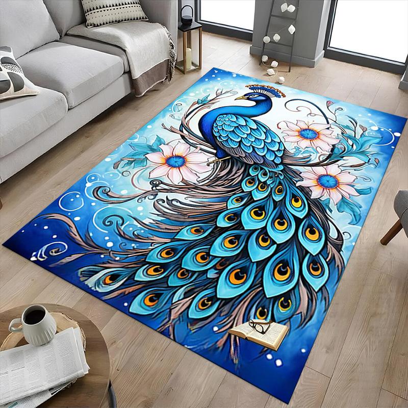 1PC Peacock Flowers Extra Large Non Slip Floor carpet, Office, family, Studio Large Area Rug Indoor Rugs, Bold Statement Piece