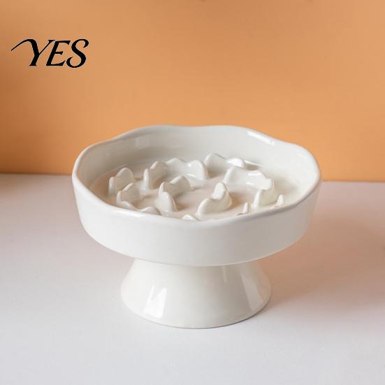 High Base Pet Bowl Raised Slow Feeder Bowl, Ceramic Down Eating Food Vomiting Prevention Anti Dish for Small Medium Dogs & Cats Cat
