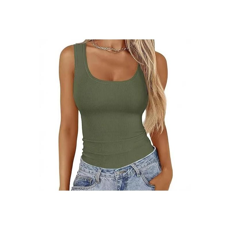 Streetwear Sleeveless Bodycon Tank Top With Square Neck For Casual And Fitness Use