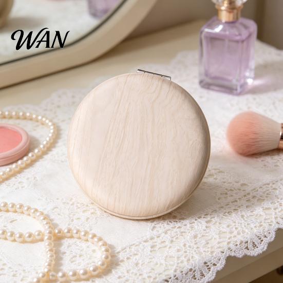 Compact Makeup Mirror Wooden Grain Handheld Mirror, Portable Travel Double-sided Vanity High Clarity Pocket Cosmetic for Women Girls
