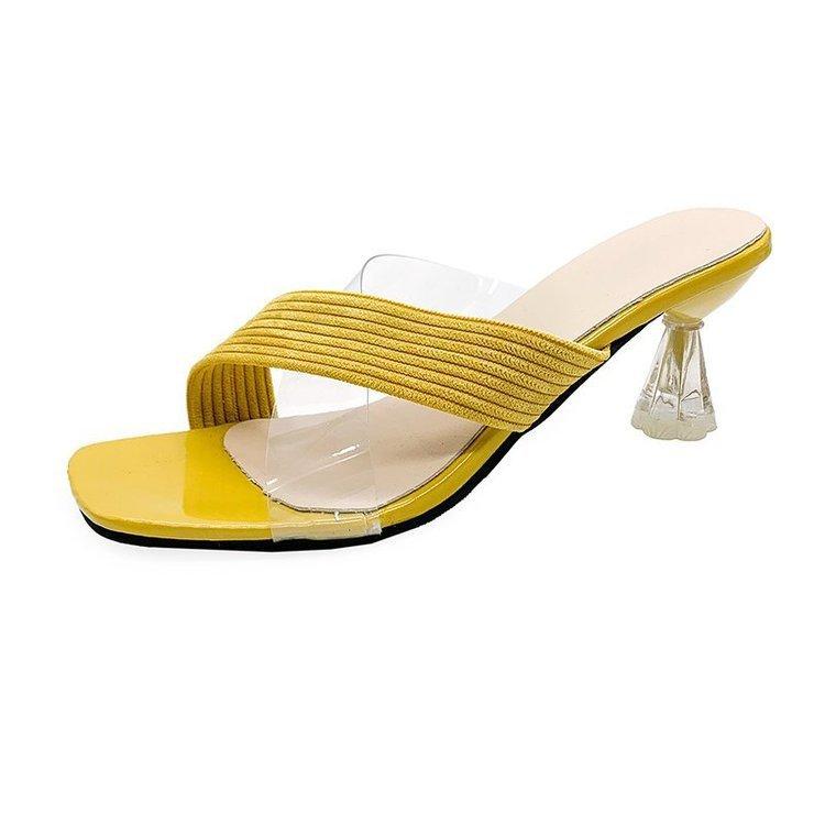 Fashion High Heels Slippers Female Summer Europe and America PVC Transparent Flip-flops Cone High Heels