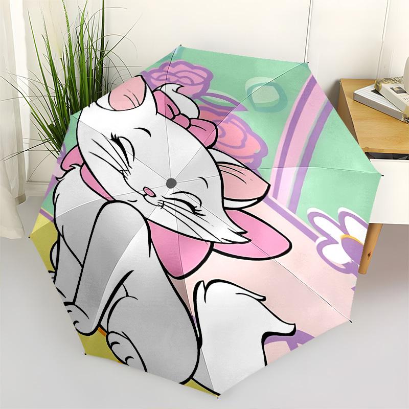 Aristocats, Marie Themed Automatic Opening and Closing Umbrella, Brightly Colored 8-rib Portable Umbrella, Suitable for Men and Women, A Perfect Gift