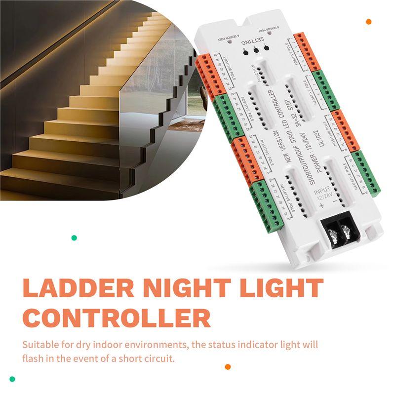 LNHF DC12V/24V Ladder Night Light 32 Channels Stair LED Motion Sensor Light Prevent Short Circuit Controller