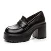 Увеличивающие внутреннюю высоту небольшие кожаные туфли с круглым носком на платформе женские черные туфли с одной педалью толстый каблук британский стиль