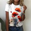 Watercolor Red Flower Women Art Leisure Fashion Loose and Comfortable Summer Short Sleeve