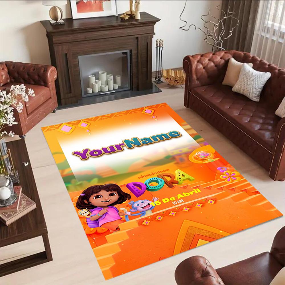 Dora Explorer Customizable Name Floor Mat Design for Playrooms Study room Dormitory Game Room Anti-slip Rug Office home decor