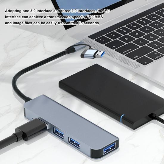 4-Port USB-C Hub Plug And Play 5Gbps High Speed Data Transfer USB3.0/Type-C To USB3.0+USB2.0 Docking Station Compatible for MacBook Flash Drive