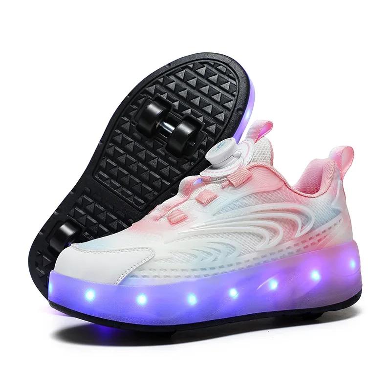 New LED Light Up Roller Skates Kids Unisex Rechargeable Dual Wheel Detachable Teenager Entertainment Casual Inline Skates