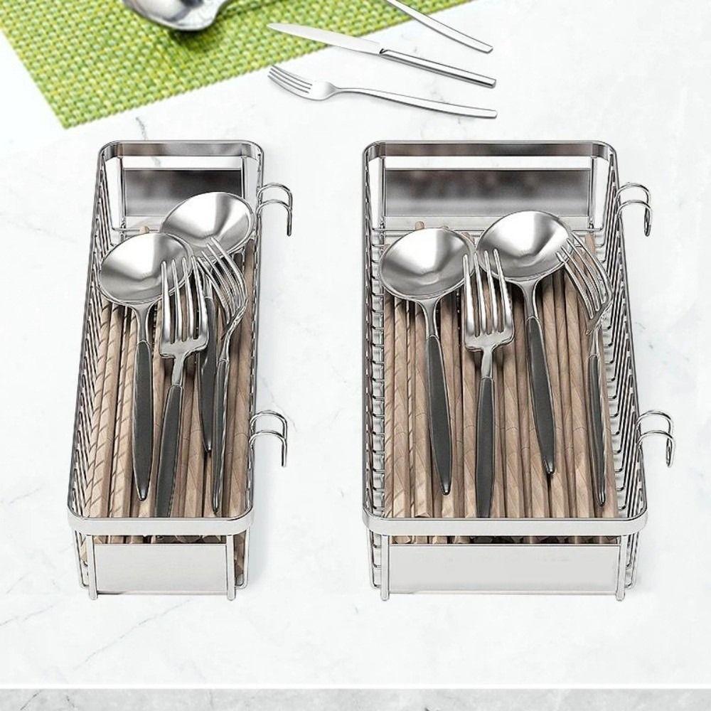 Rust Proof Hanging Cutlery Holder Stainless Steel Cutlery Drainer Rack Kitchen Use