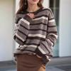 Tooxika Women's Clothing 2024 Autumn And Winter New Contrast Color Striped Pullover Sweater Top Round Neck Contrast Color Sweater For Women