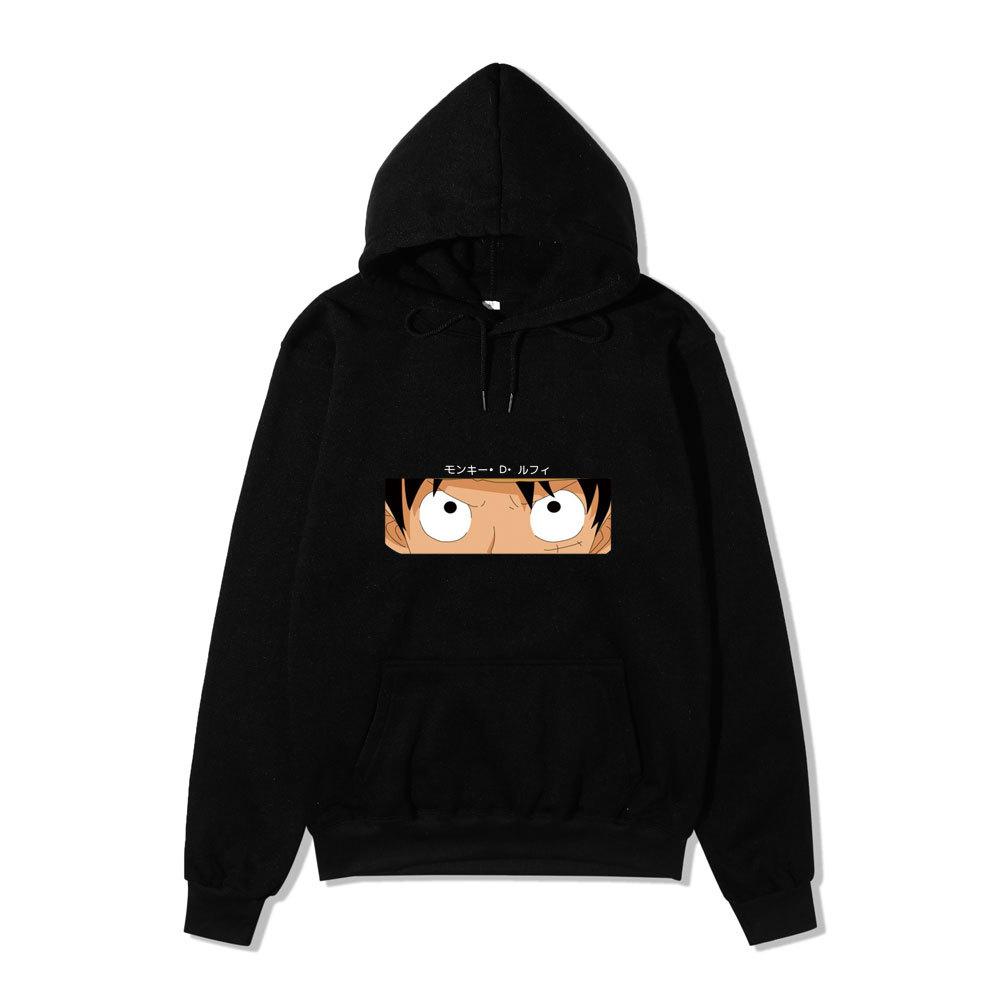One Piece Monkey D Luffy Hoodie, Anime Character Eyes Print Long Sleeve Pullover Hooded Sweatshirt Casual Streetwear