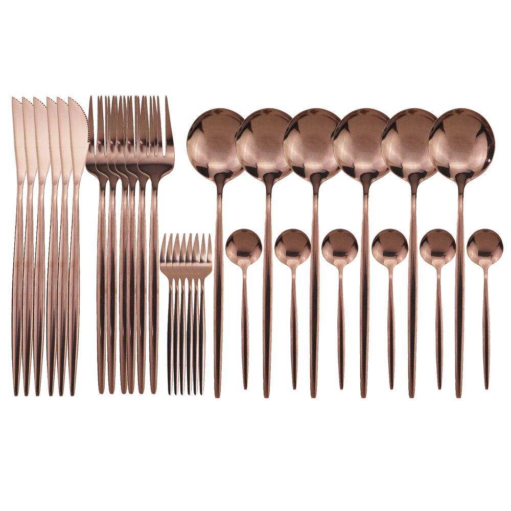 30pcs Black Gold Dinnerware Set Stainless Steel Flatware Set Cake Fork Coffee Spoon Knife Silverware Tableware Set Cutlery Set