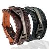 Men Stylish Wide Leather Bracelet Punk Braided Rope Alloy Cuff Bangle Male Wristband