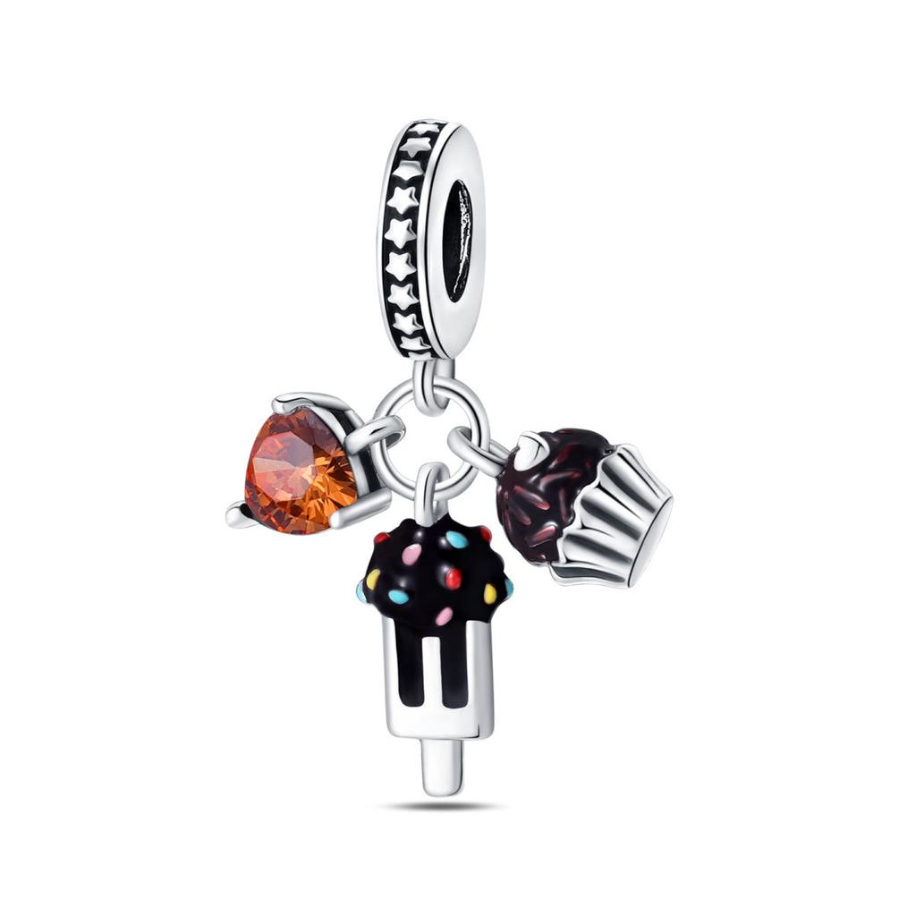 Diy Jewelry Accessories Bracelet White Copper Plated 925 Silver Gourmet Macaron Chips Chocolate Cake Pendant Pendant Beads