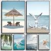 Nordic Beach Sea Ocean Canvas Wall Art Poster Bridge Leaves Turtle Seagull Print Painting Vibrant Summer Picture Home Decoration