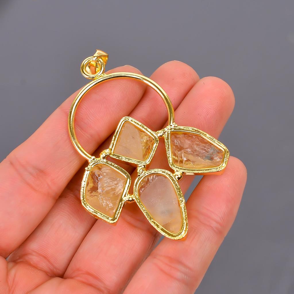 Цитрин Драгоценный камень Позолоченный День сестер Электроформованный Этнический Обручальный кулон V-119