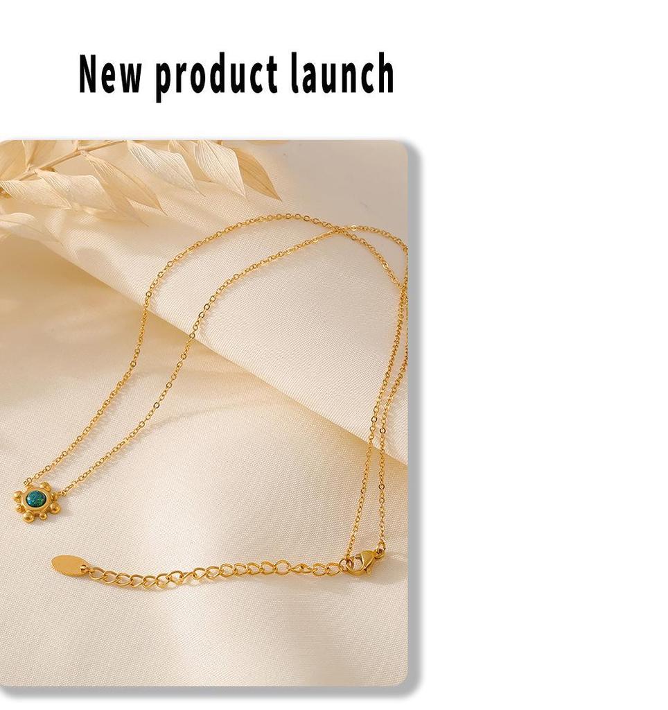 European & American Sunflower Gemstone Earrings & Clavicle Necklace Set, 18K Gold-Plated Titanium Steel