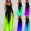 Women Pocket Print Dress Beach Parties Vest Party Sleeveless Super Long Dress