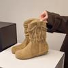 2025 осень и зима новая большая размерность завышенные ретро бахрома на платформе маленькие короткие ботинки женские круглый носок средняя голень плиссированные ботинки Мартин