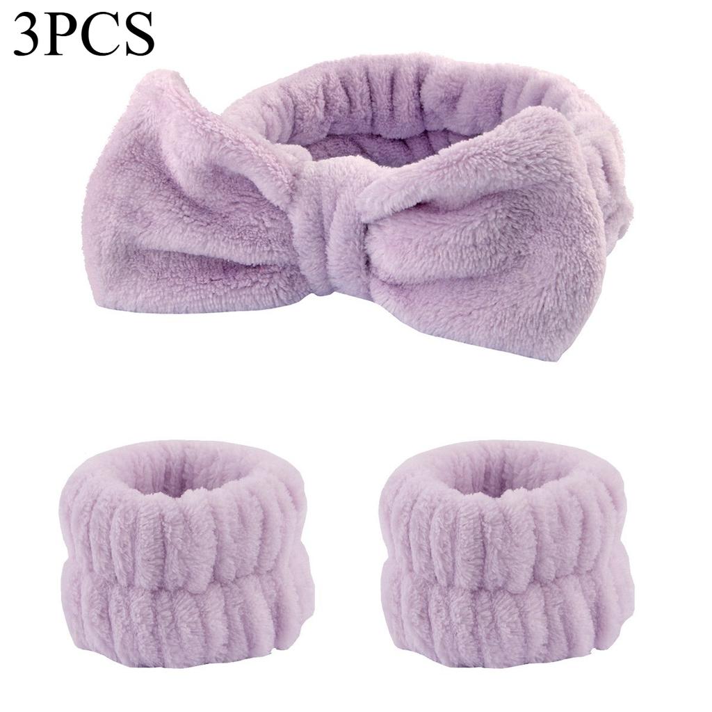 3pcs Adorable Bow Hair Band and Wristband Set, Soft Spa Headband for Washing Face, Makeup, Skincare, and Hair Styling