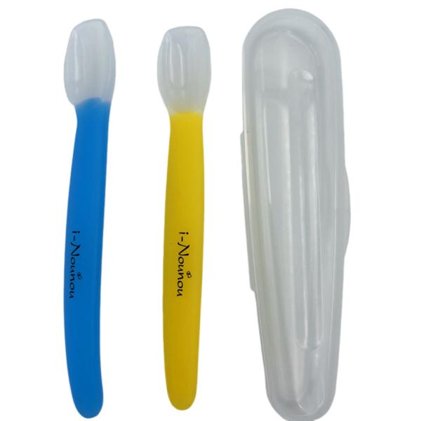 Ainunu Silicone Baby Food Spoons 2 Pcs, Blue, Yellow, 1 Pc