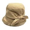 Bucket Hat Women's Autumn and Winter Versatile Casual Playful Bow Cute Basin Hat Thin Rough Edge Thermal Hat