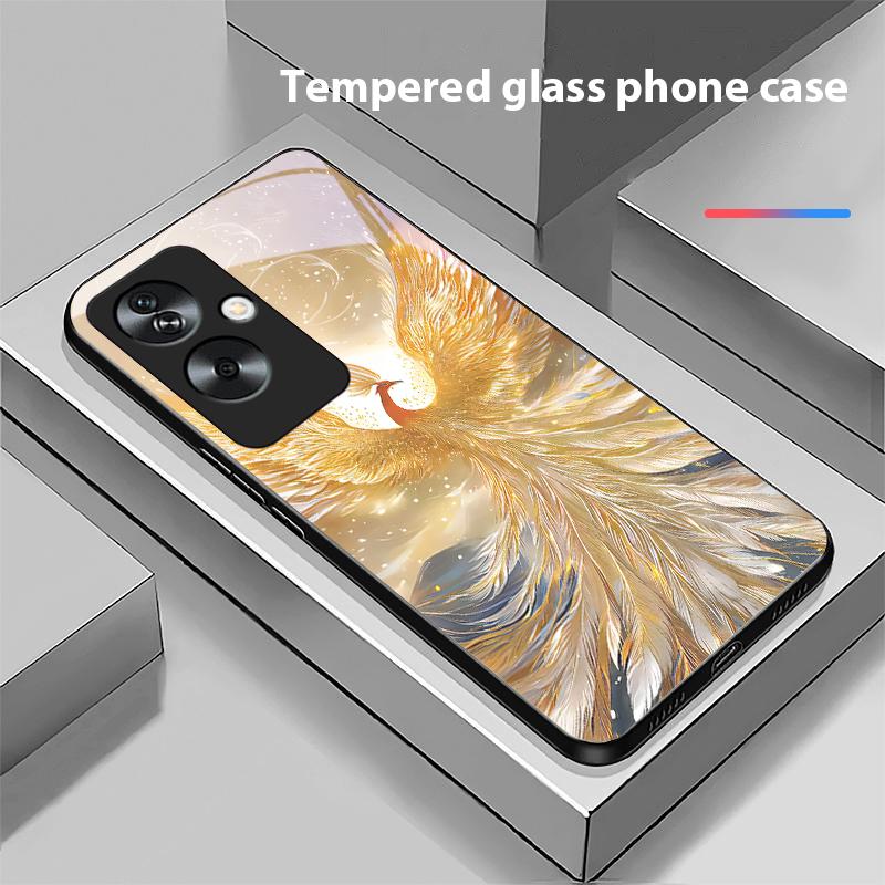 Золотой Феникс Для Oppo A79 5G 58 78 74 60 4G Reno 11F Realme GT 6 11 Note 50 10 C55 X2 Закаленное Стекло Черный Чехол для Телефона