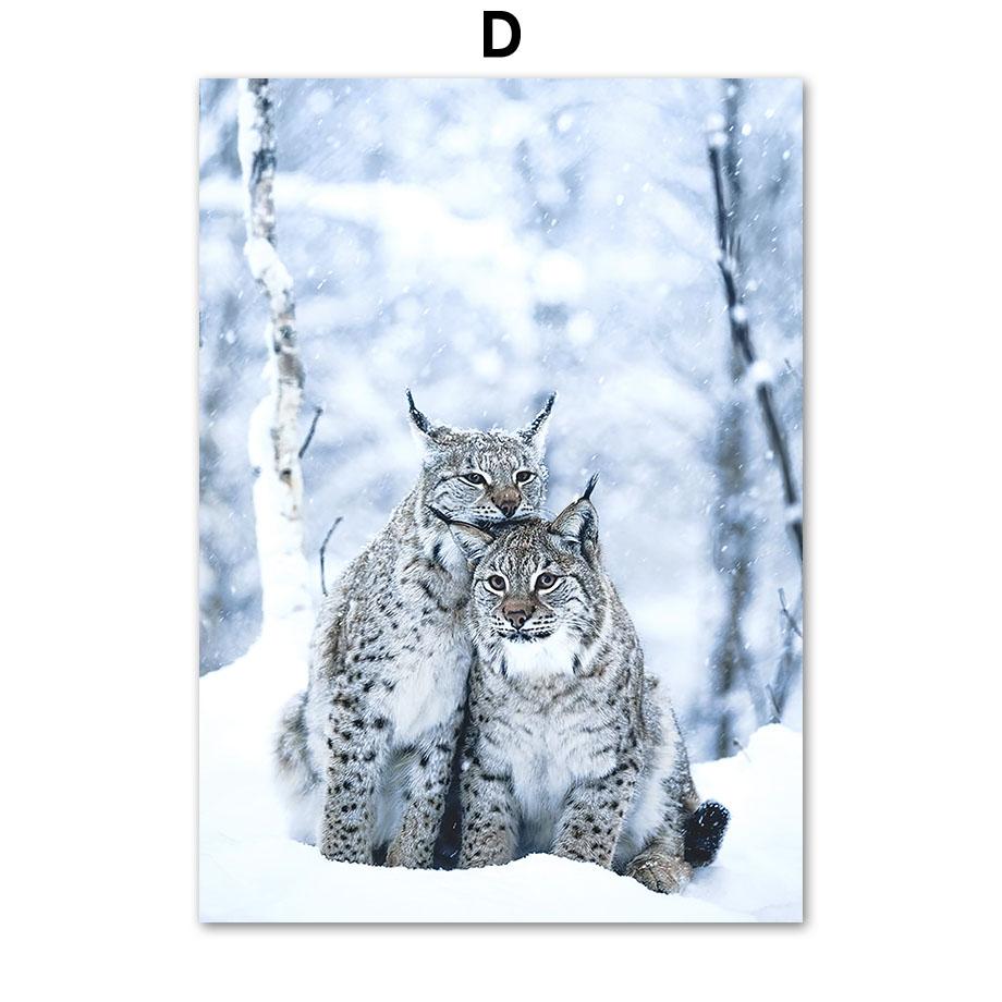 Winter Snow Fores Cabin Leopard Deer Plant Wall Art Canvas Painting Nordic Posters And Prints Wall Picture For Living Room Decor