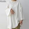 ZANZEA Women Casual O-neck Half Sleeve Blouse Tops Solid Color Loose Spring T-shirt