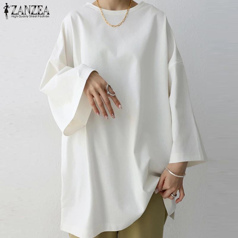 ZANZEA Women Casual O-neck Half Sleeve Blouse Tops Solid Color Loose Spring T-shirt
