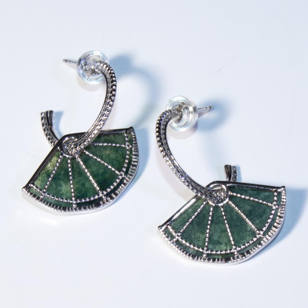 Серьги-подвески из мохового агата в форме веера из серебра 925 пробы для женщин