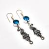 Swiss Blue Topaz Gemstone Handmade 925 Silver Plated Jewelry Earring 2.27"