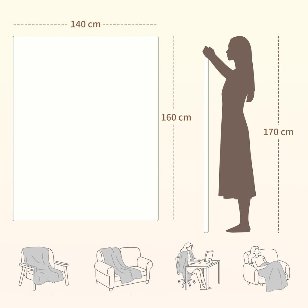 Heated Blanket, Heated Throw with Dual Control, 5 Heat Levels, 10H Timer, 160x140cm, White