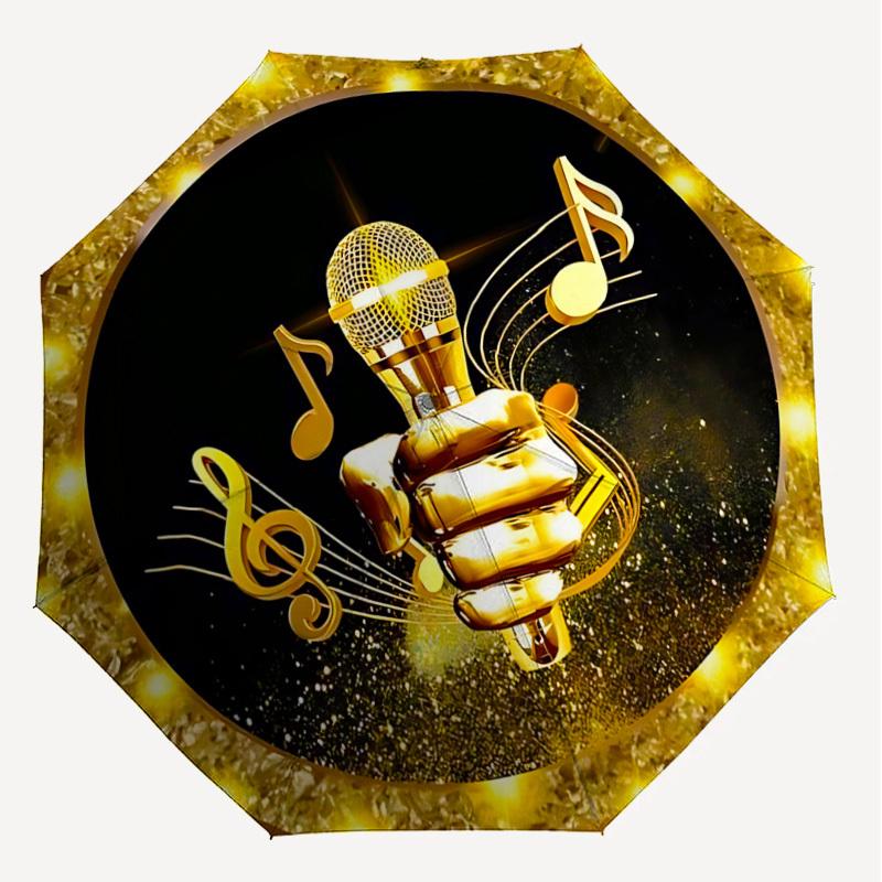 1PC Music Microphone Umbrella-8-Rib Reinforced, Automatic Open, Lightweight & Durable, Cute Fashion Accessory for Outdoor-W182