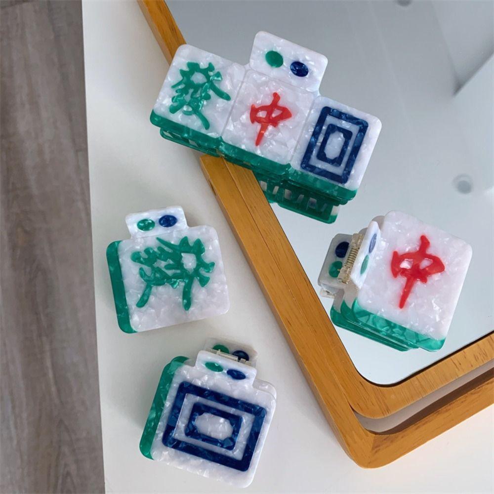 Заколка для волос из ацетата с рисунком, новая заколка для волос в китайском стиле в виде акулы, милая женская заколка для волос в виде маджонга