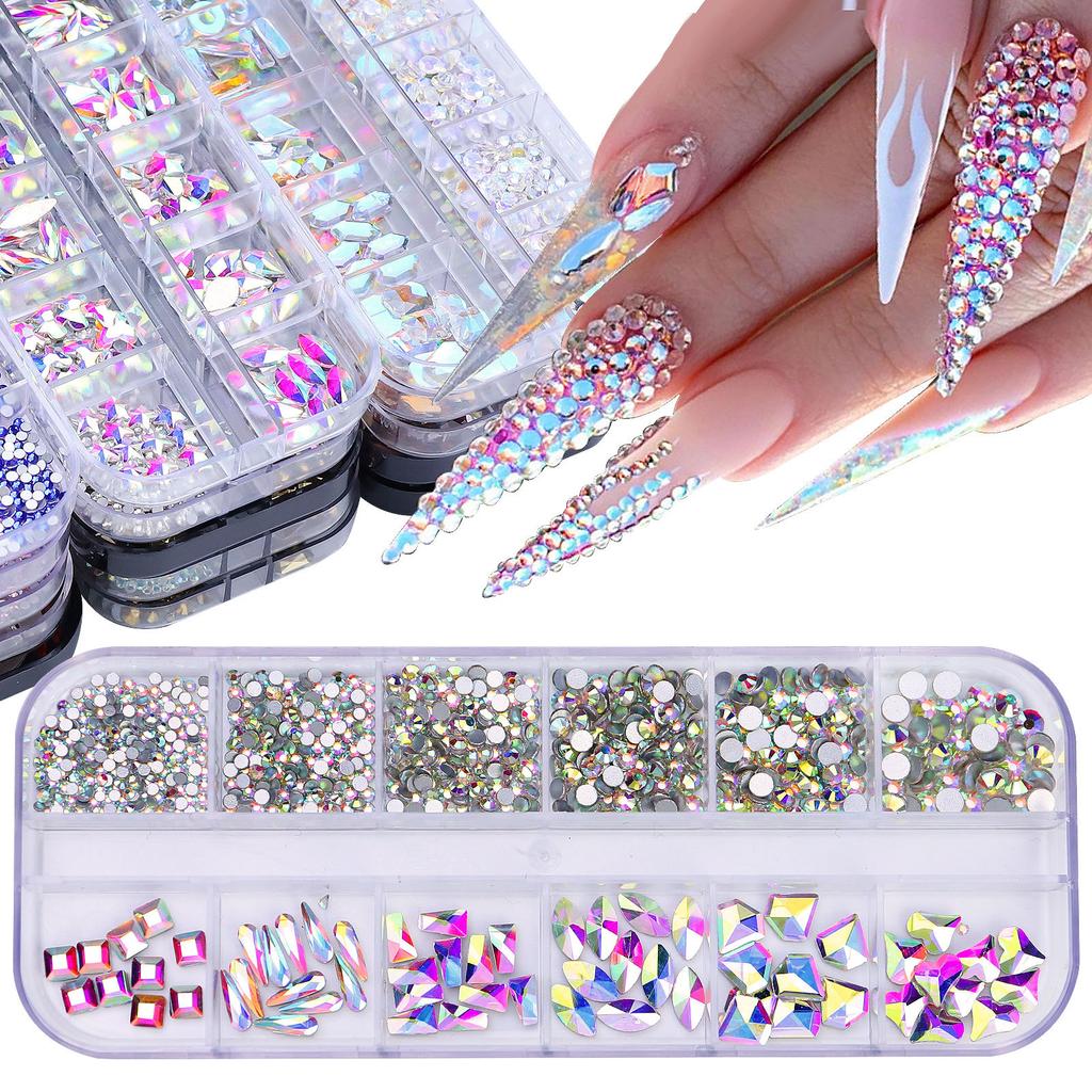 12 Grid Nail Art Diamond Special-Shaped Diamond Flat-Bottomed Rhinestone Ab Nail Art Jewelry Drill Nail Decoration Direct Sales
