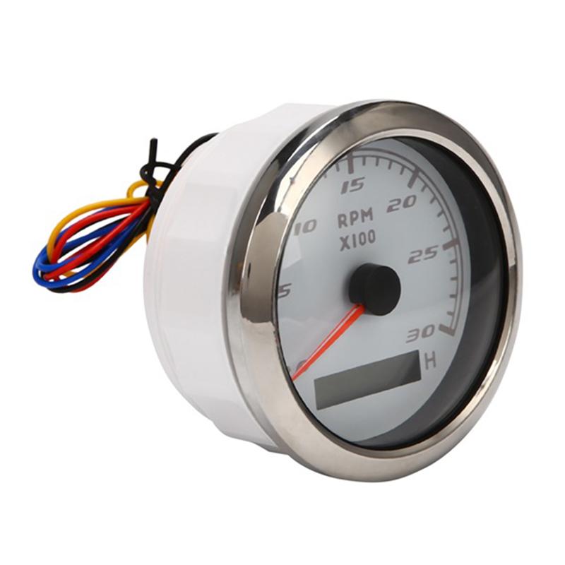 85Mm Marine Tachometer LCD Hour Meter 0-3000 RPM Speedometer 12V/24V Red Backlight Odometer