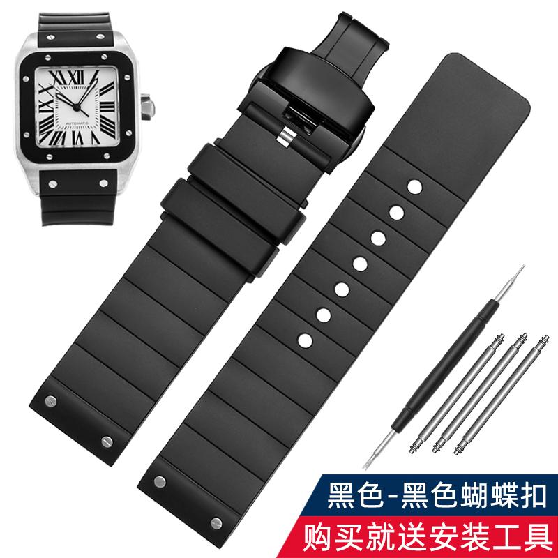 Для Cartier Santos 100 резиновый ремешок для часов черный Заклепка силиконовый ремешок 20 мм 23 мм ремешок для часов мужской женский Коричневый синий мягкий браслет