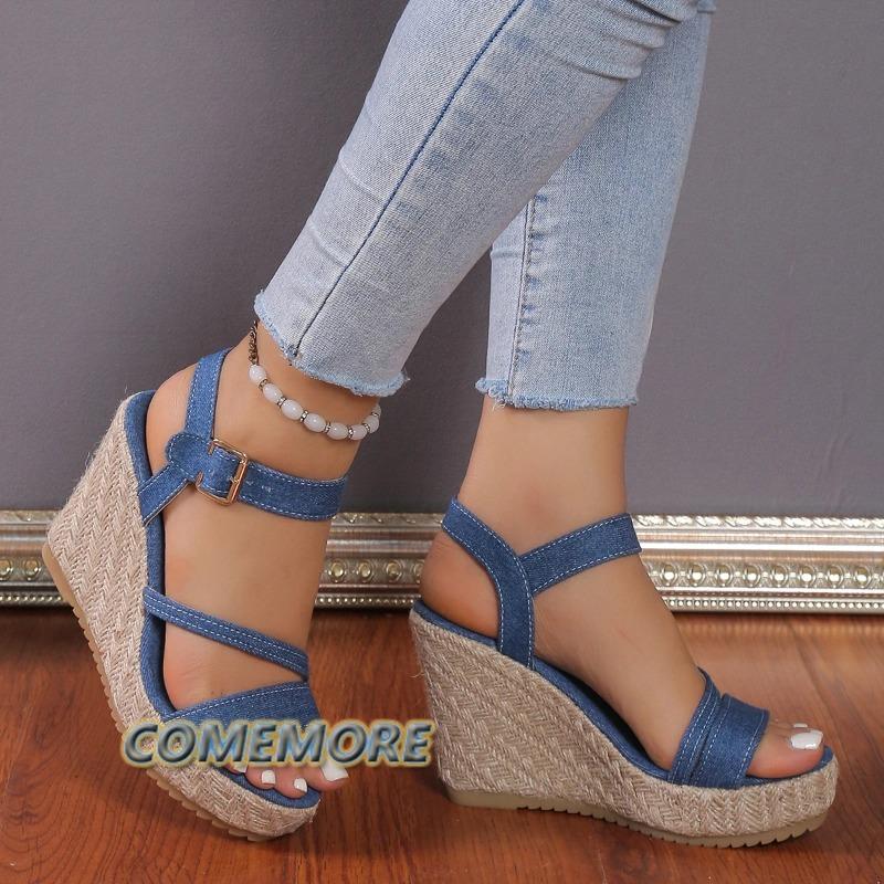 Shoes for Woman's 2024 New High Quality Buckle Strap Sandals Fashion Round Head Daily Women Solid Wedges Roman Designer Sandals
