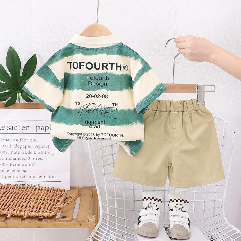 Комплект из 2 предметов для мальчиков из хлопка - Летняя цветная полосатая рубашка ПОЛО + подходящие повседневные шорты - Высококачественный повседневный наряд -S-XXL