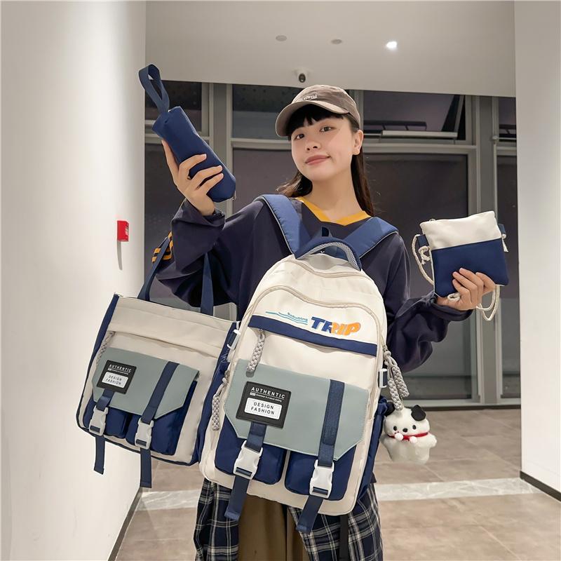 Вместительный студенческий школьный рюкзак с цветными блоками, женский дорожный рюкзак