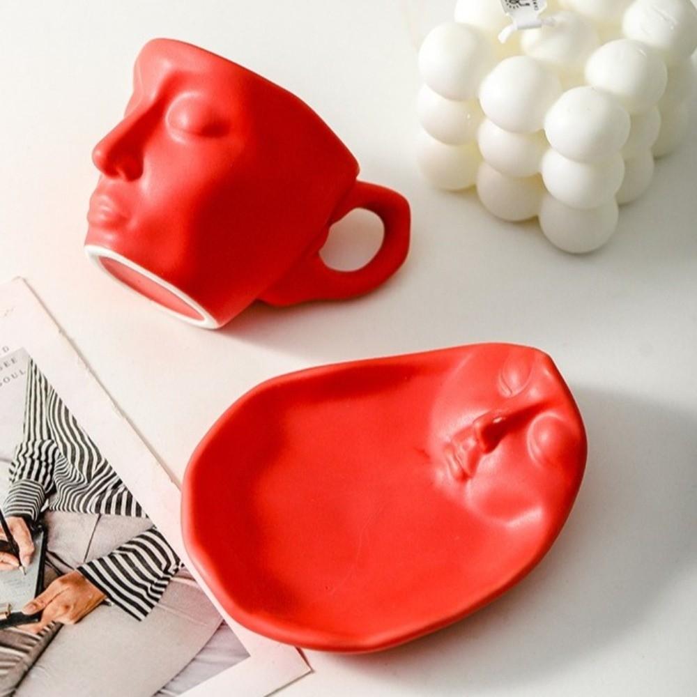 Face Shape Kissing Face Cups With Tray Coffee Cup Unique Artistic Ceramic Mug Home Use