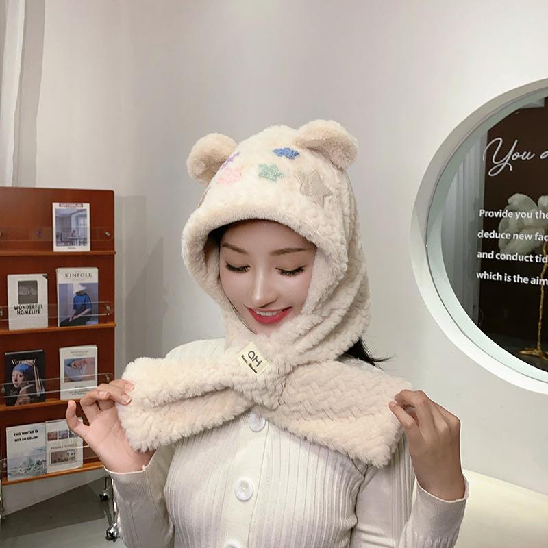 Милый медвежонок звездный ребенок шарф интегрированный осень и зима теплый и холодный велосипедный плюшевая шапка женщина