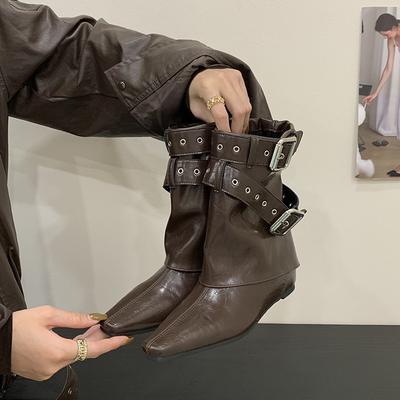 Короткие сапоги женские сапоги новые 2025 осень и зима женские сапоги внутренняя высота увеличение маленький квадратный носок короткие сапоги нишевый дизайн брюки сапоги