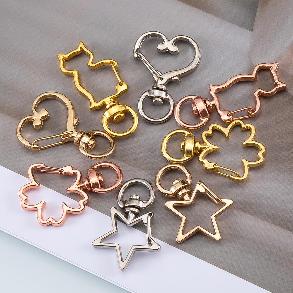 5pcs Pet Dog Buckles Connector Openable Metal Sping Clasp Star Heart Cat Flower Ring Carabiner Keychain Bag DIY Jewelry Findings