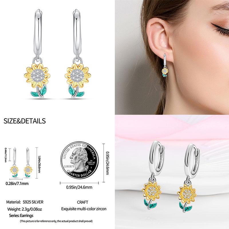 Original 100% S925 Silver Sunflower K Gold Pendant Earrings Iris Earrings Ladies Birthday Anniversary Gift