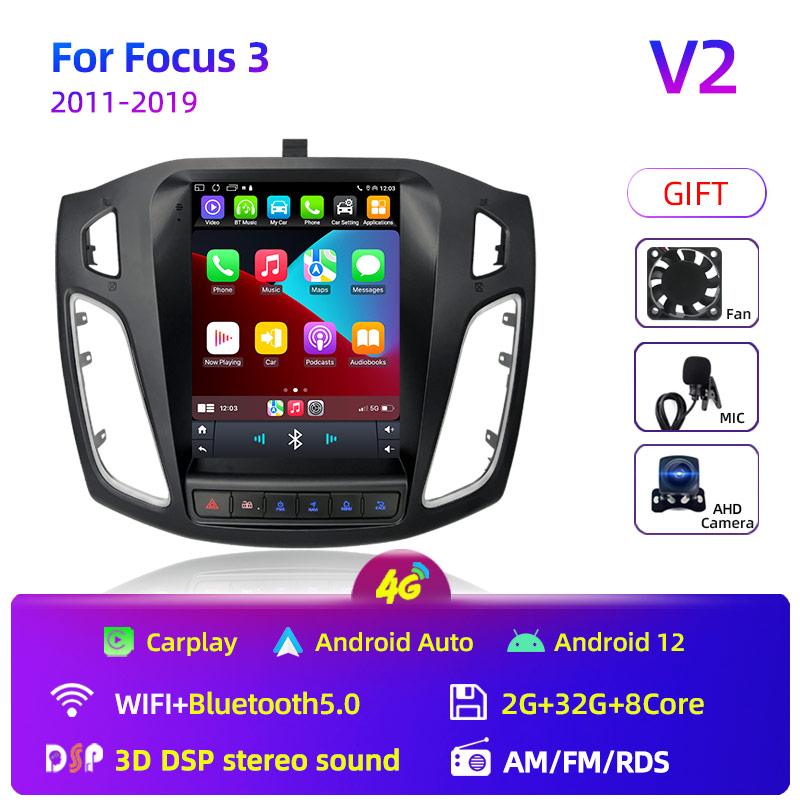 8Core 2 Din Android 12 автомобильный радиоприемник для Ford Focus 3 Mk 3 2011 2012 - 2019 мультимедийный видеоплеер 2Din Carplay Auto Stereo DVD